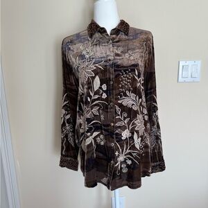 Johnny Was Velvet Brown Floral Embroidered Top